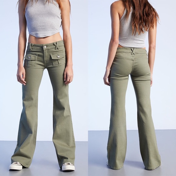 Sz 27 Pacsun Olive Low Rise Cargo Flare Pants 90s Inspired GUC - Picture 5 of 5
